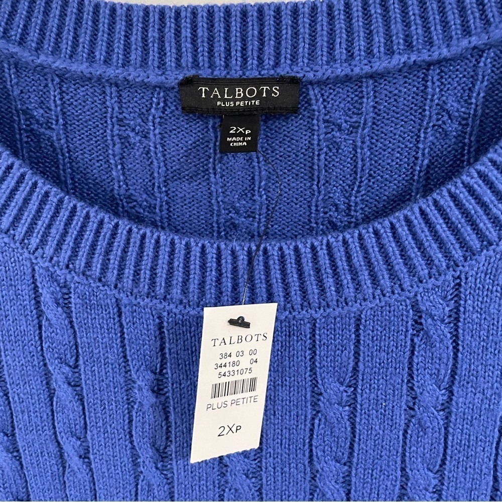 Talbots Super-Soft Cable Knit Sweater – Royal Blue Plus Size 2X Petite NWT, Cozy - Picture 4 of 15